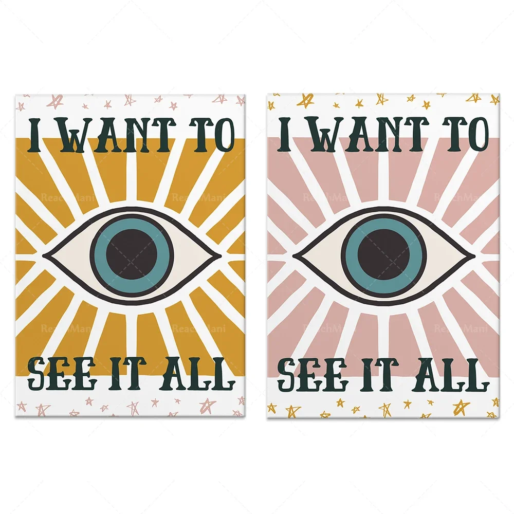 Evil Eye Print, vibrant quote wall art, mysterious bohemian home decor, bright bold pink wall printing poster