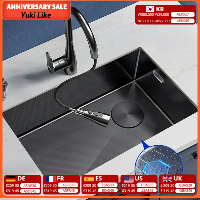 

Household Kitchen Sink Stainless Steel Large Single Slot Nano-embossed Honeycomb Sink Washbasin Undercounter Sink