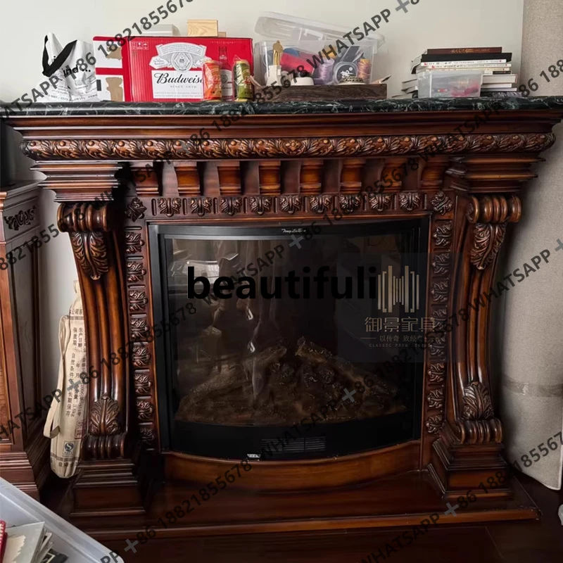 American solid wood mantel European villa decorative cabinet retro old stove cabinet living room entrance cabinet