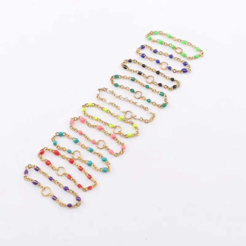 55mm 58mm Golden color Ten color Stainless steel finger ring chain 1.5mm cross chain colors resin women fashion ZX691DG-ZSZ292