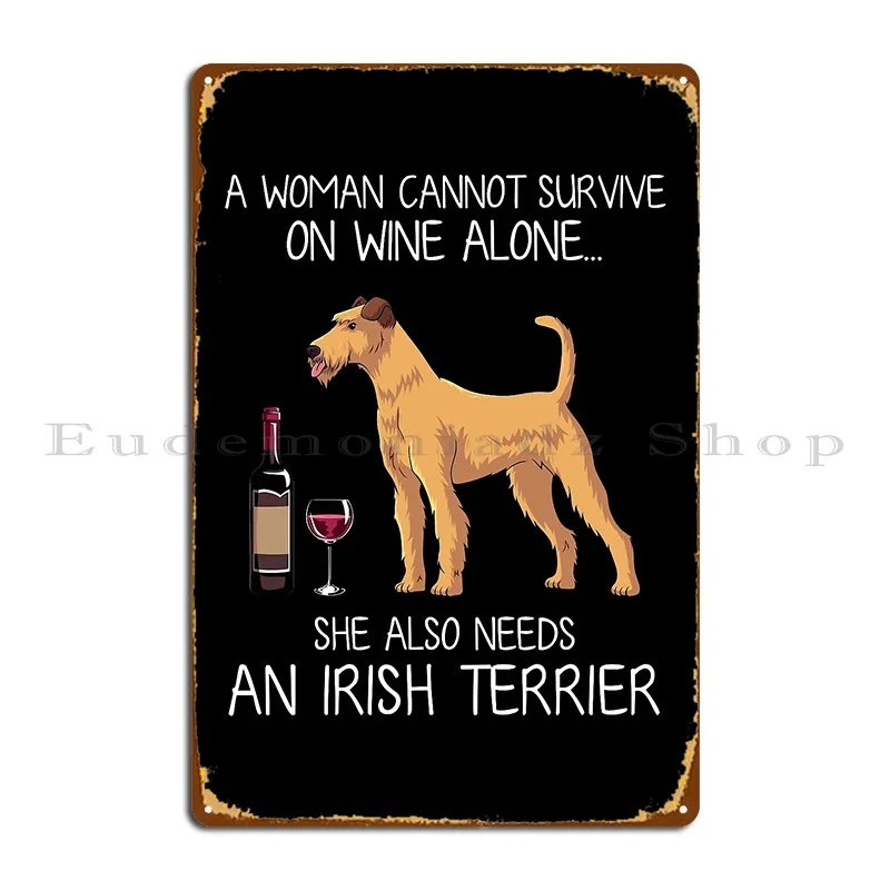 Irish Terrier And Wine Funny Dog Metal Plaque Plates Designs Cinema Personalized Decoration Tin Sign Poster