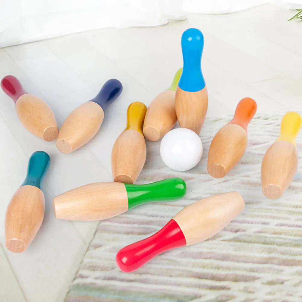 

1 Set Kids Bowling Balls Game Premium Wood Indoor Sports Set Educational Parent Child Fun Interactive Bowling Balls Game Supply