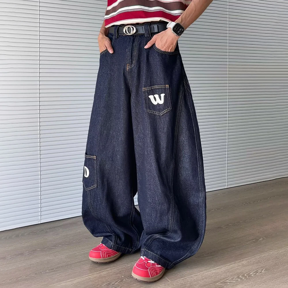 

2025 Summer New Men's Solid Color Scimitar Wide Leg Jeans American Retro Fashion Trend Casual Simple Loose Niche Men's Bottoms