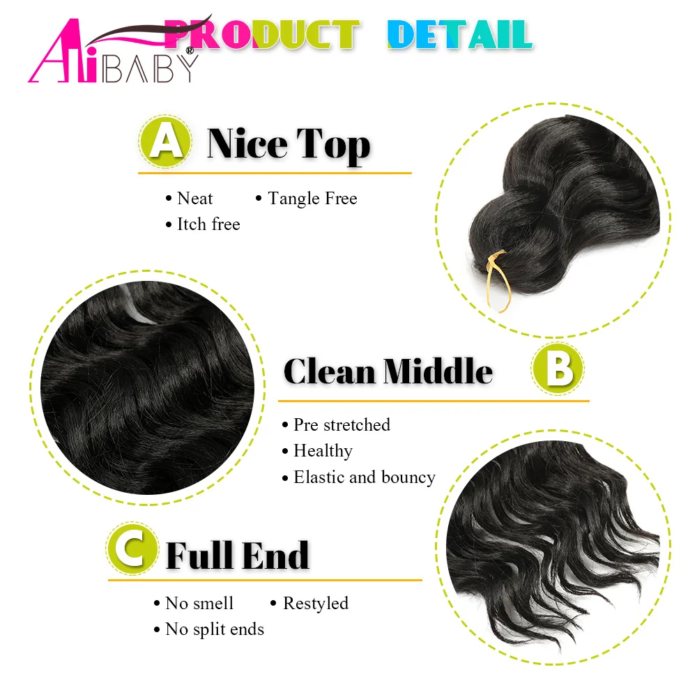 Alibaby 24Inch Synthetic Soft Deep Wave Twist  Crochet Braids Pre Looped Ocean Wave Curly Braiding Hair Extension for Women