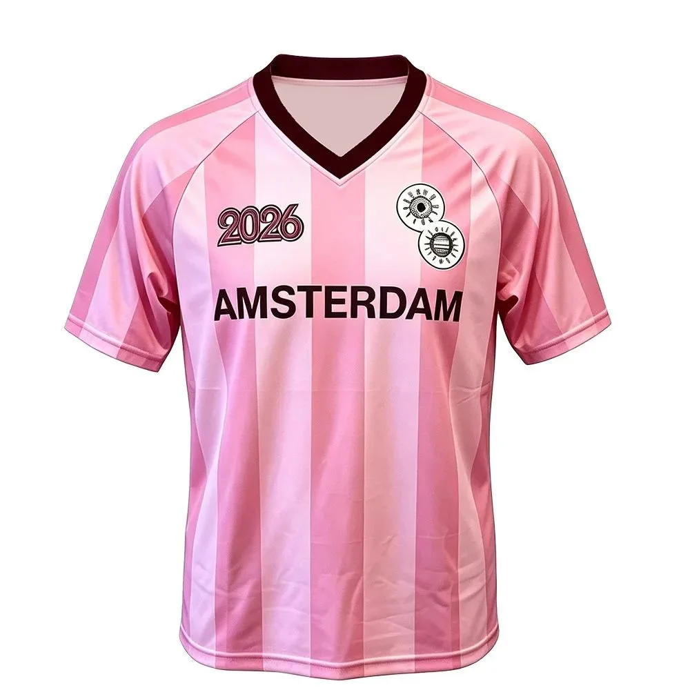 Summer HarryStyles Amsterdam Merch Pink Soccer Jersey Shirt 2026New Arrivals Shirts V-neck Breathable Short Sleeve Loose Tee view 2