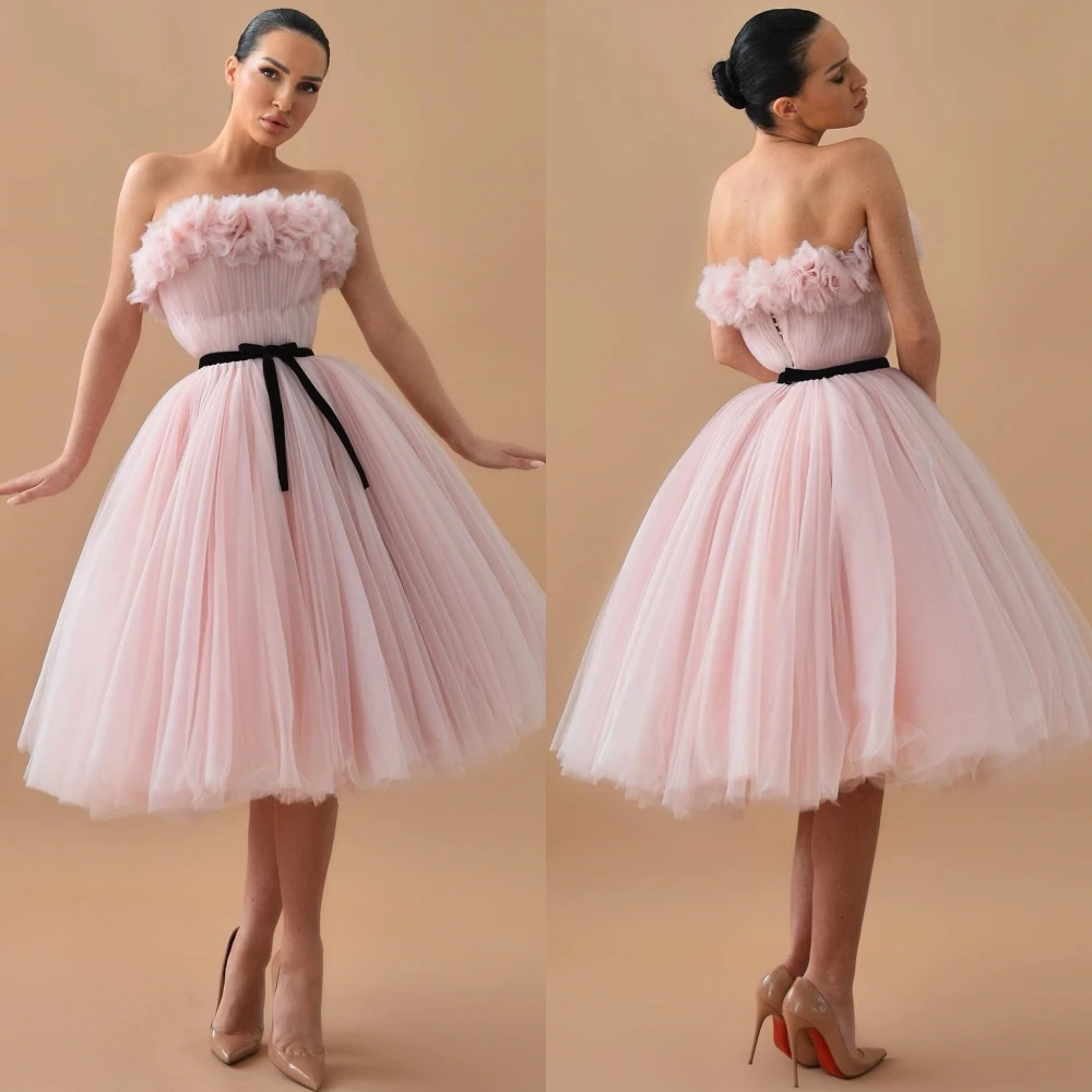 

Customized es High Quality Sexy Strapls A-line Belt Tulle Formal Occasion Gown vtidos de fita para mujer vtido fta