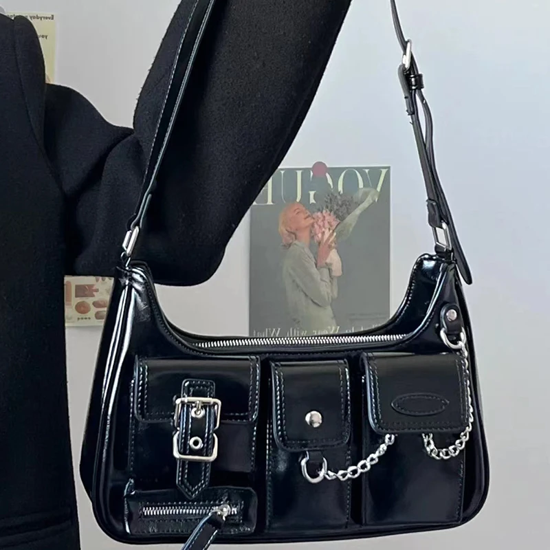 2024 New Niche Design Retro Millennium Spicy Girl Crossbody Motorcycle Bags High-end Personalized Black Women's Shoulder Bag