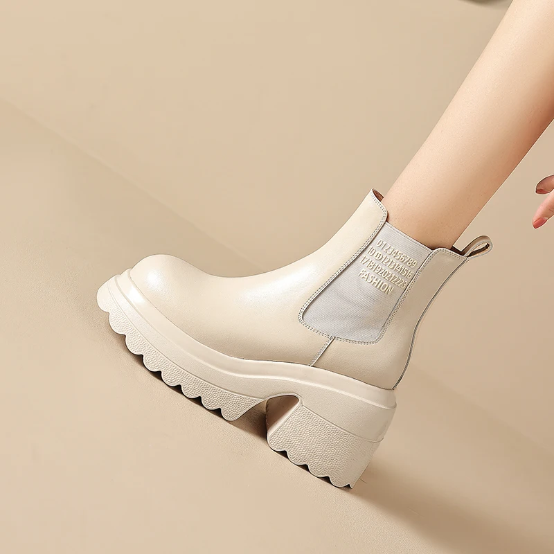 

2025 новые модные женские современные ботинки, туфли на платформе из натуральной кожи, пикантные ботинки челси на очень высоком каблуке 10 см