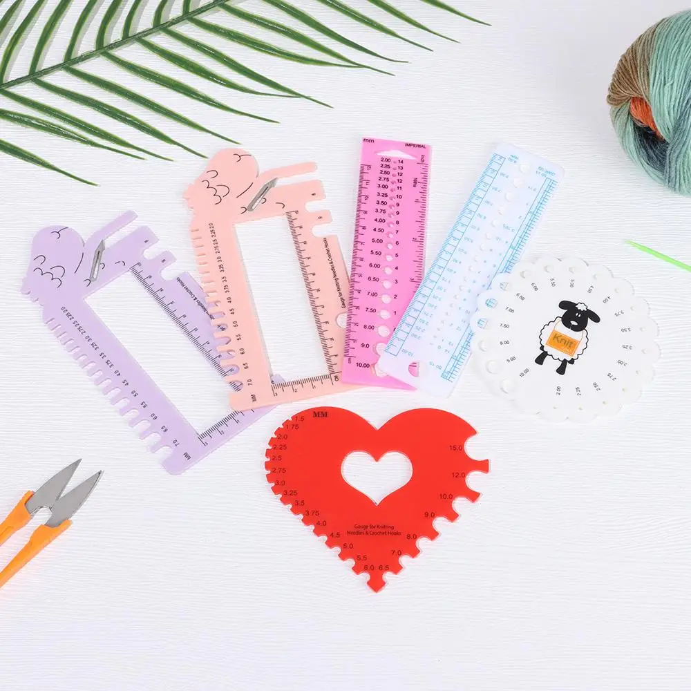 

Sheep Head Gauge With Scissors Pink Purple Color Gauge For Knitting Needles And Crochet Hooks MM Ruler Tool (US UK Canada Sizes)