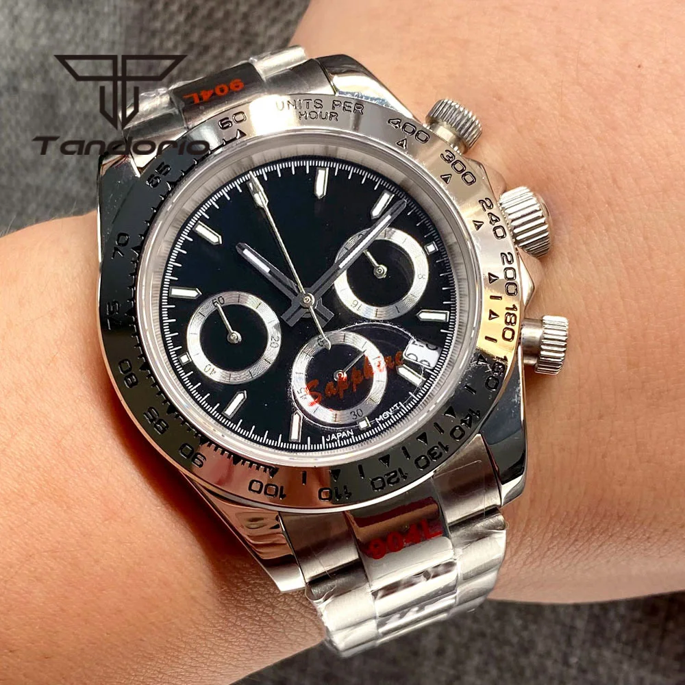 Edelstahl 39mm Multifunktions herren Uhr Chronograph VK63 Quarz Bewegung Sapphire Glas Schwarz/Grau/Blau/grün/Weiß Zifferblatt