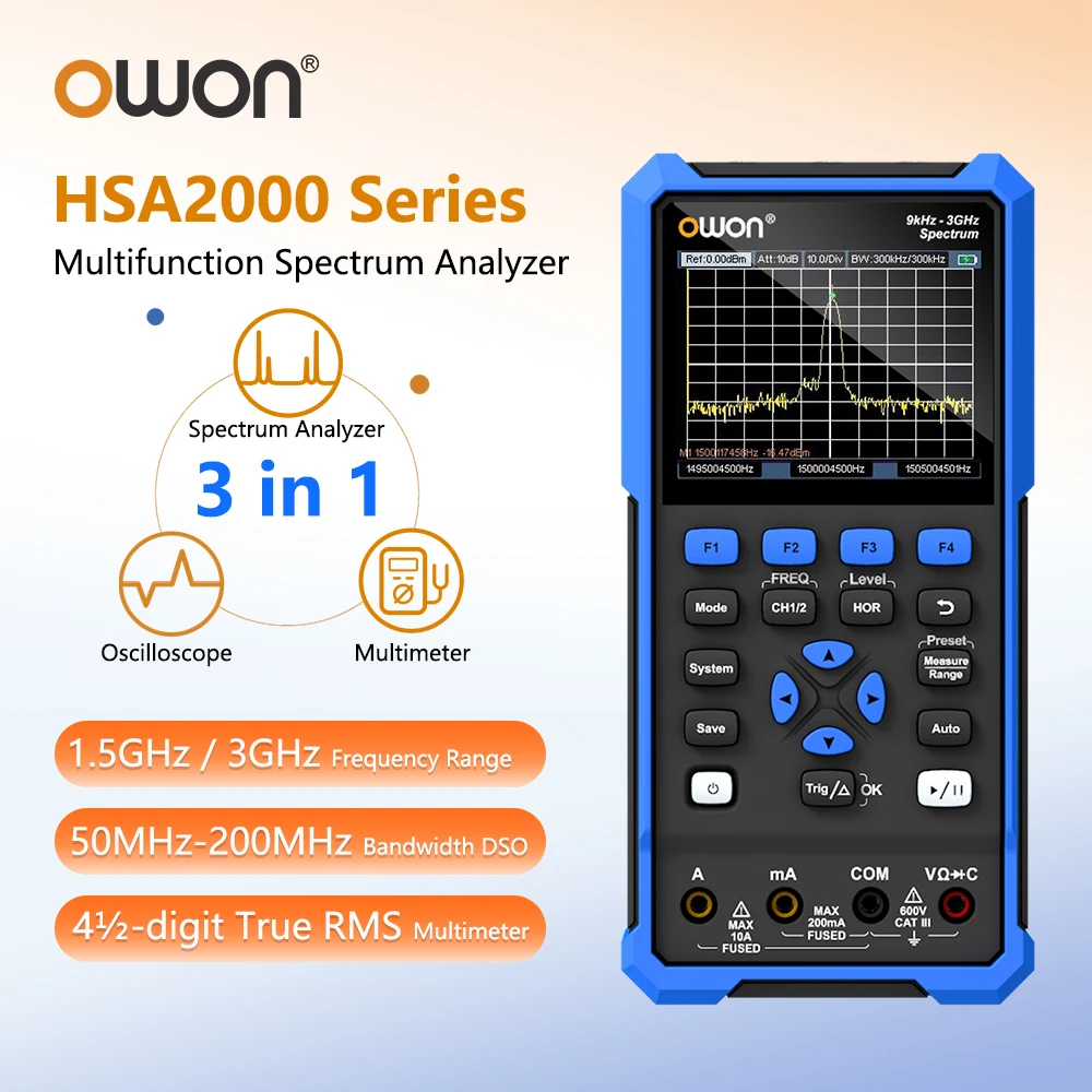 OWON HSA2000 Multifunktionaler 3-in-1 Tester Spektrumanalysator + DSO-Oszilloskop + True-RMS Digitalmultimeter Handgerät