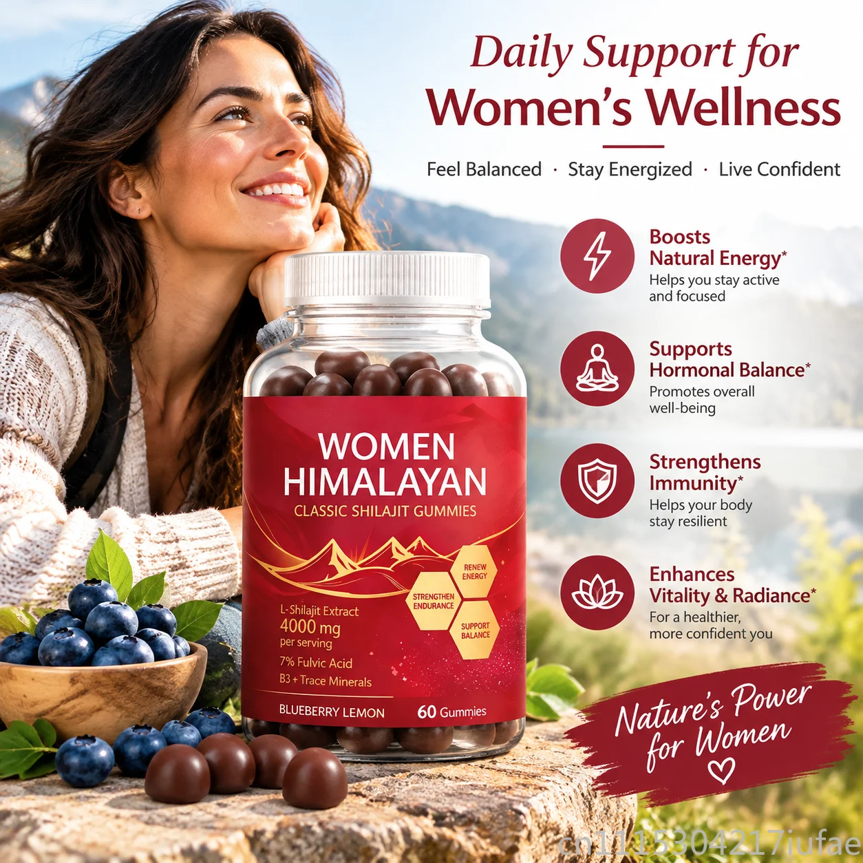 Women Himalayan Shilajit Gummies 4000mg Fulvic Acid B5 Trace Minerals Energy Support