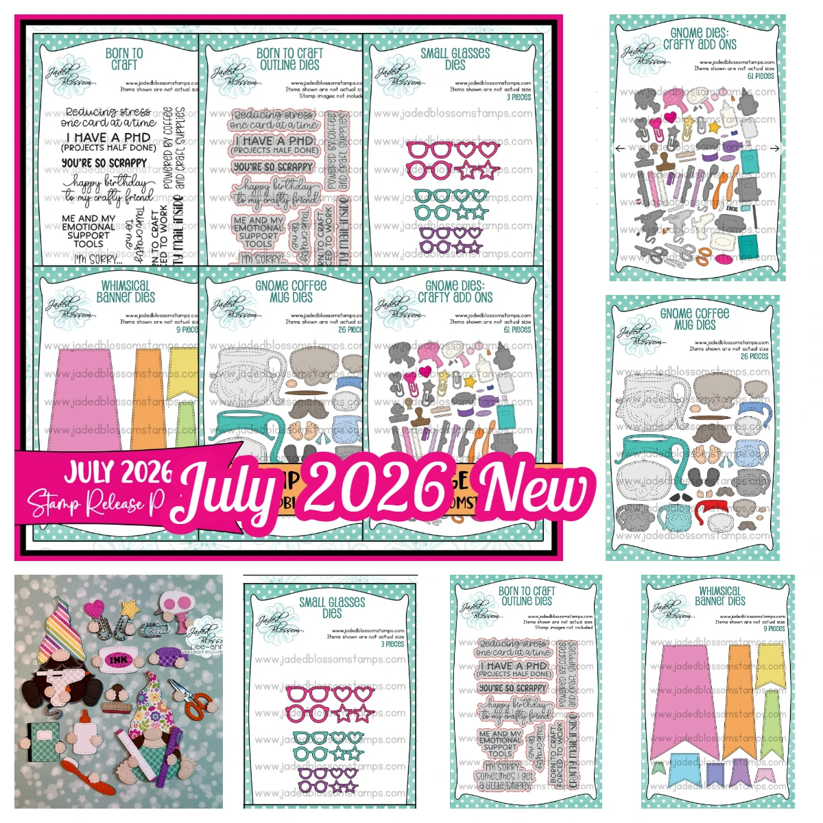 July 2026 New Jaded Blossom Gnome Dies: Crafty Add Ons Coffee Mug Metal Cutting Dies and Stamps for DIY Handmade Scrapbook Card