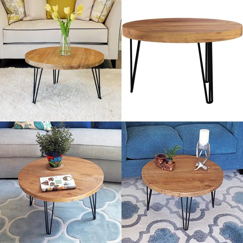 

Vintage Elm Reclaimed Coffee Table - 27.5 Round Accent Table for Living Room and Patio