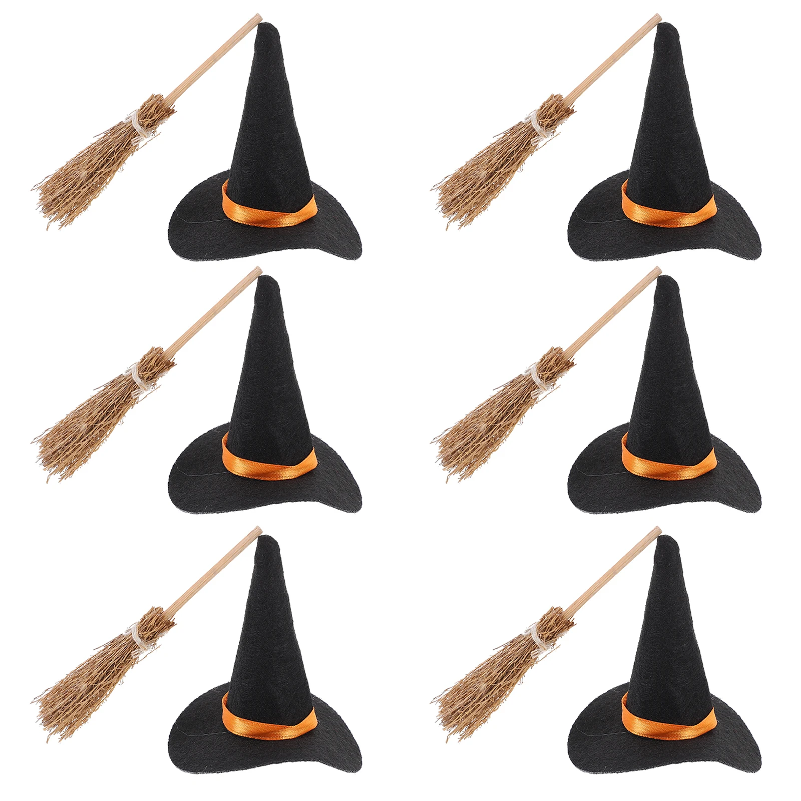 

Hat Set Miniature Broom Decor Halloween Craft Accessory Tiny Witch Hats For Diy Mini Broom Hat For Cosplay Party