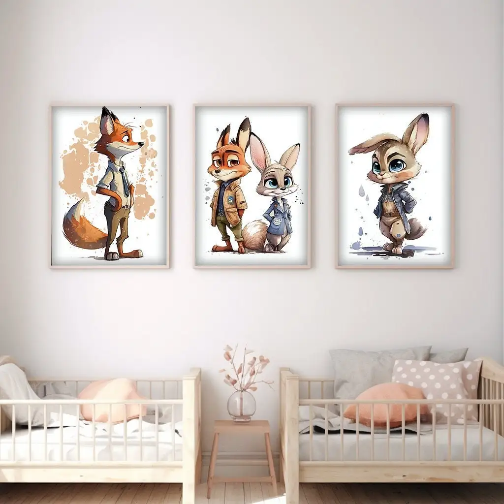 

MINISO Disney Zootopia Canvas Poster Disney Wall Art Nick And Judy Canvas Print Picture For Kids Room Nursery Home Decor