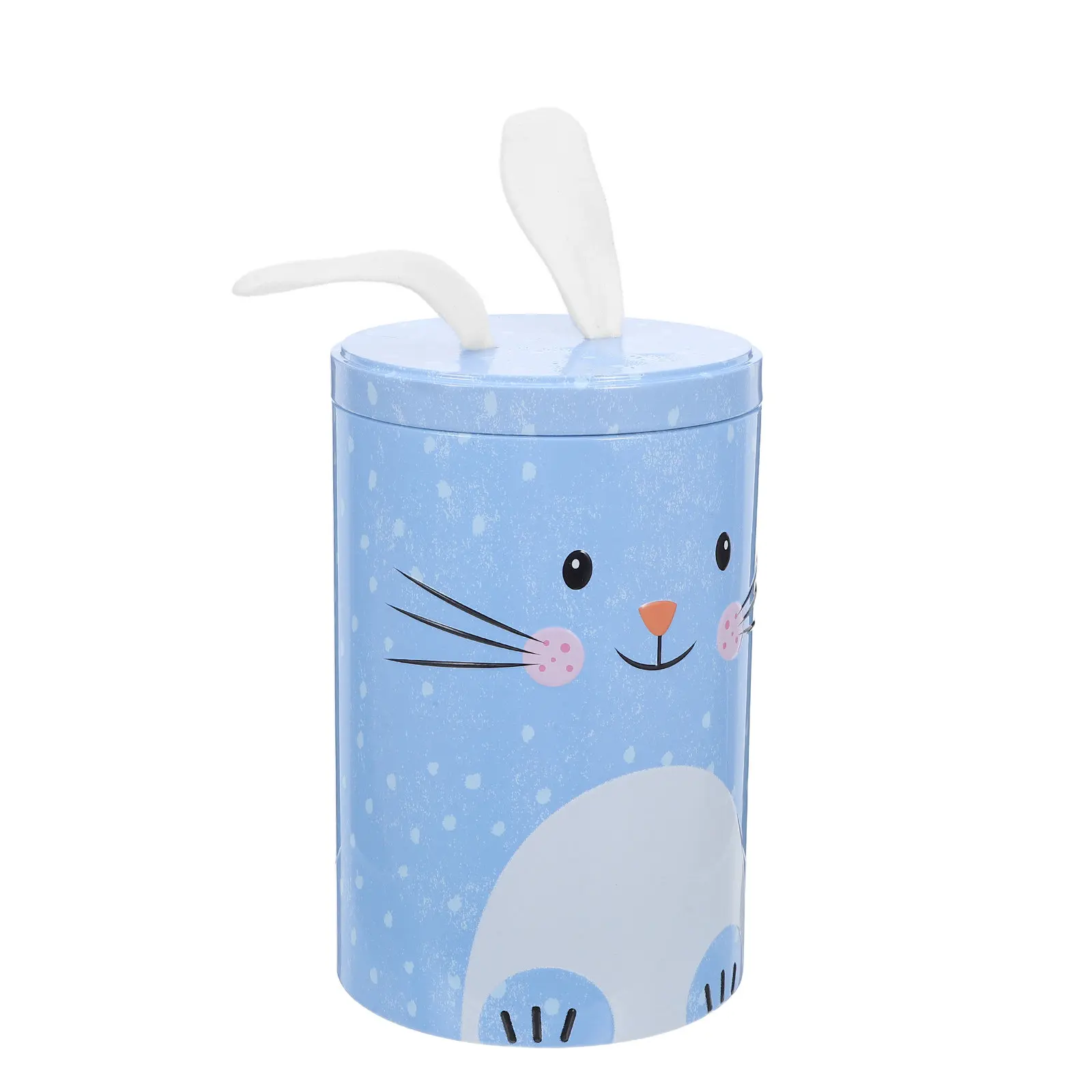 Easter Bunny Tin Jar Blue Decorative Candy Box Airtight Lid Cute Animal Cookie Storage Container Kitchen Snacks Party Table