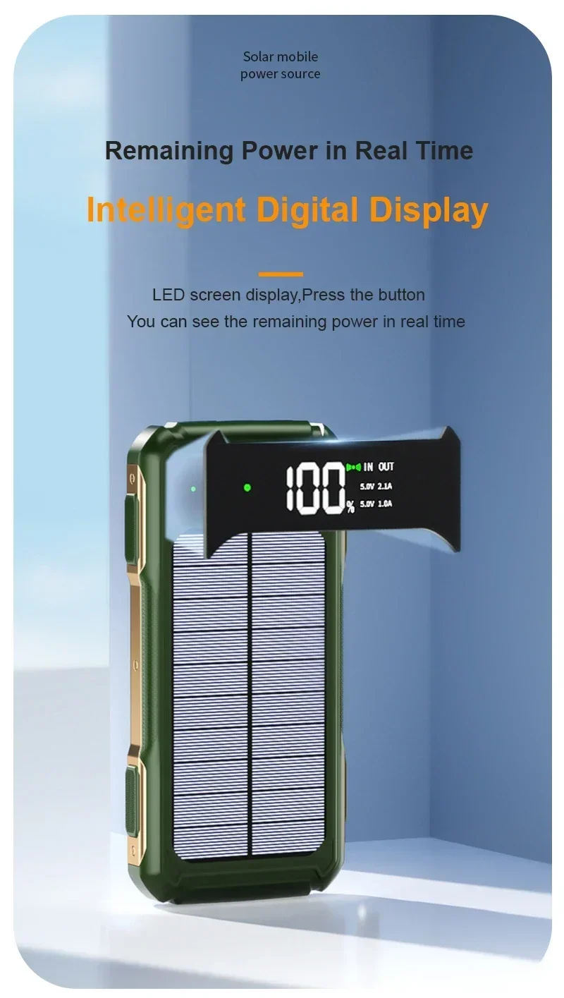 5000mAh 10000mAh 20000mAh Power Bank per Samsung Per iPhone Per Xiaomi Cavi integrati con pannello solare PowerBank portatile