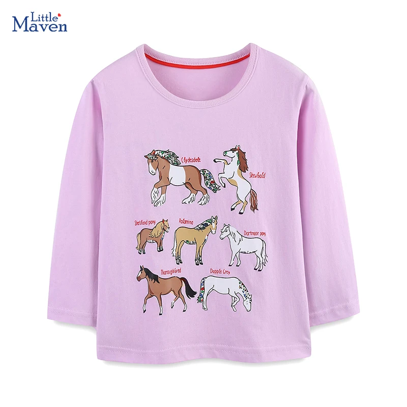 

Little maven Baby Girls Children's Clothing 2025 Kids Clothes Tops Cartoon Unicorns T-shirt Cotton for Kids 2-7 Years