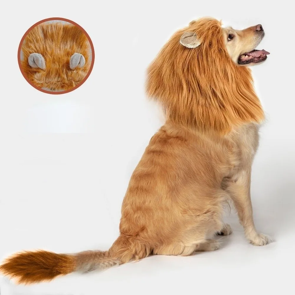 Chapeau de perruque Lion Mane avec oreilles, accessoire de transformation en lion pour animaux de compagnie, ajustement réglable, design amusant, chapeau accessoire photo pour animaux de compagnie