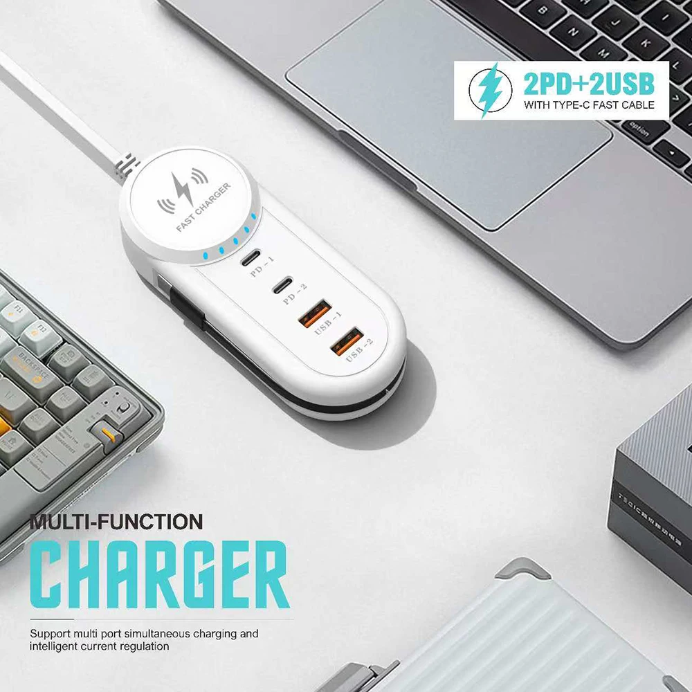 USB C Charger Power Strip 4 in 1 Fast Charging Phone Charger Socket For iPhone Samsung Xiaomi Huawei EU/US/UK Plug Wall Adapter