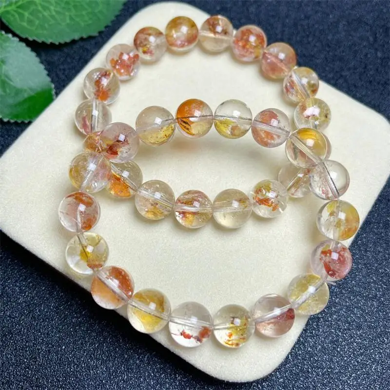 Natural Colored Fire Quartz Hematoid Bracelet Women Elegant Round Charm Yoga Strand Healing Jewelry Gift 1PCS 9/11/12/13MM