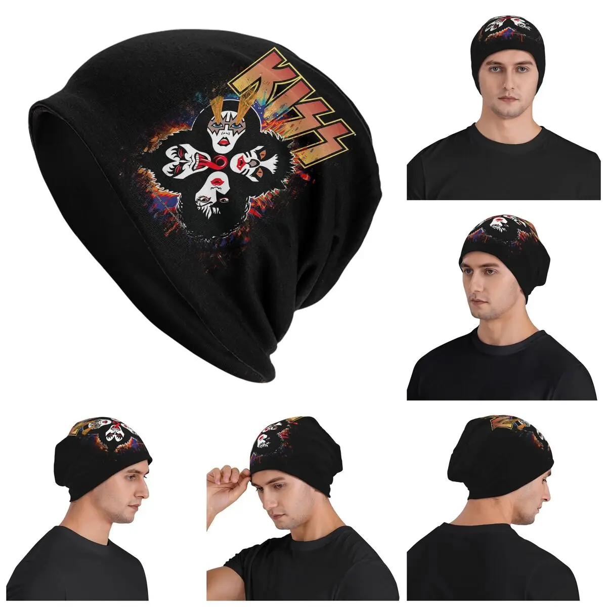 

KISS The Band - Rock And Roll Over Splash Logo Теплая вязаная шапка Модная шапка-капот Осень-зима Уличные шапки для взрослых