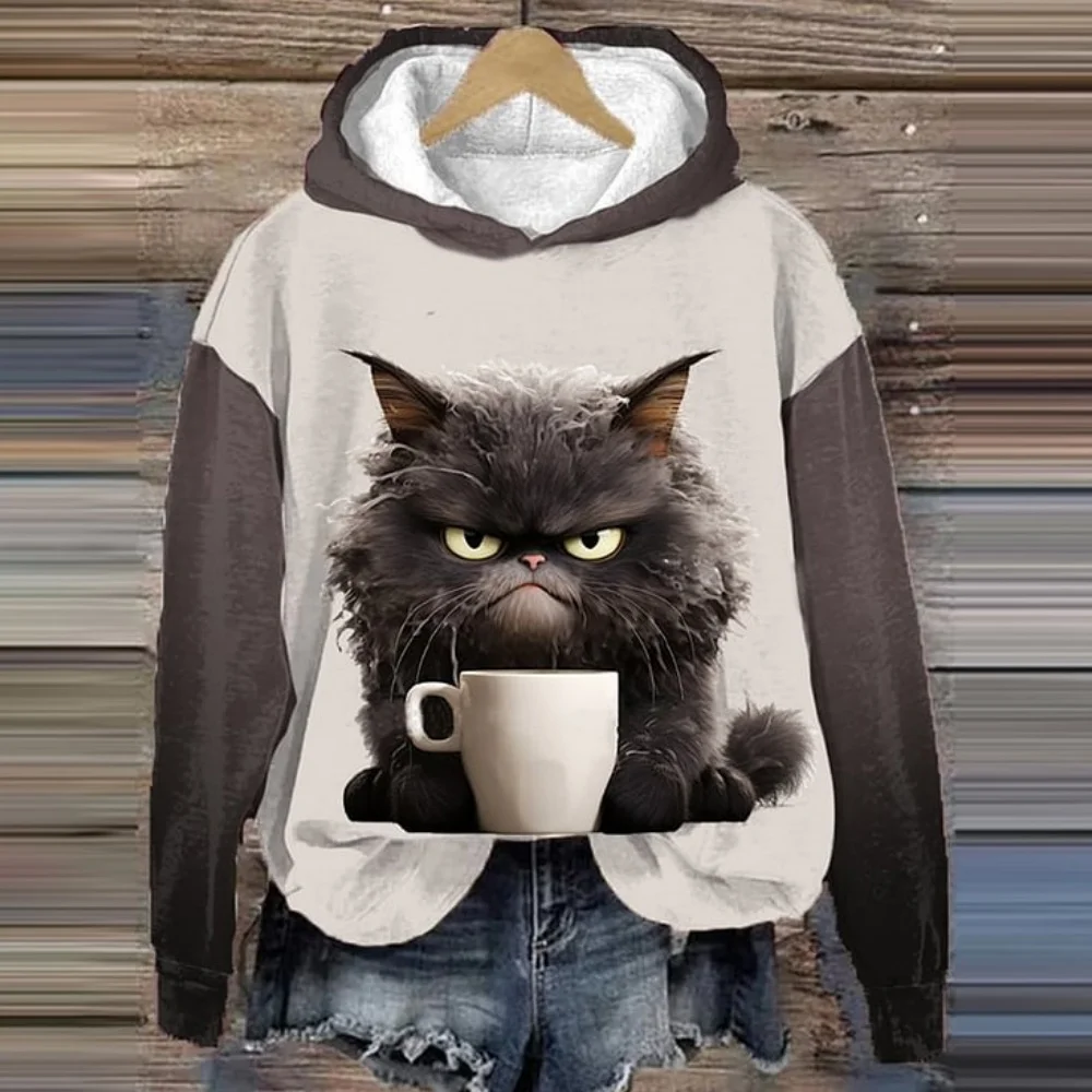 Women's Hoodies Funny Kawaii Cat Animals Printed Hoodie For Men Sweatshirts Female Clothes Casual Long Sleeve Unisex Pullovers