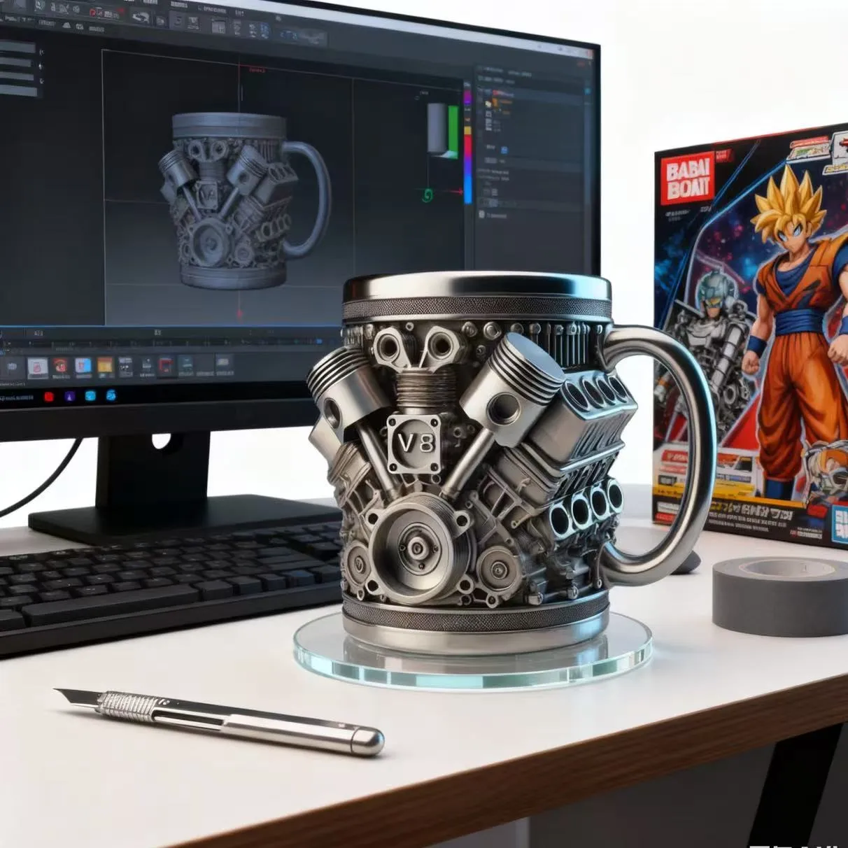 V8 Engine Design Stainless Steel Insulated Double-Wall Mug Cup for Hot And Cold Beverages Coffee Tea Drinkware