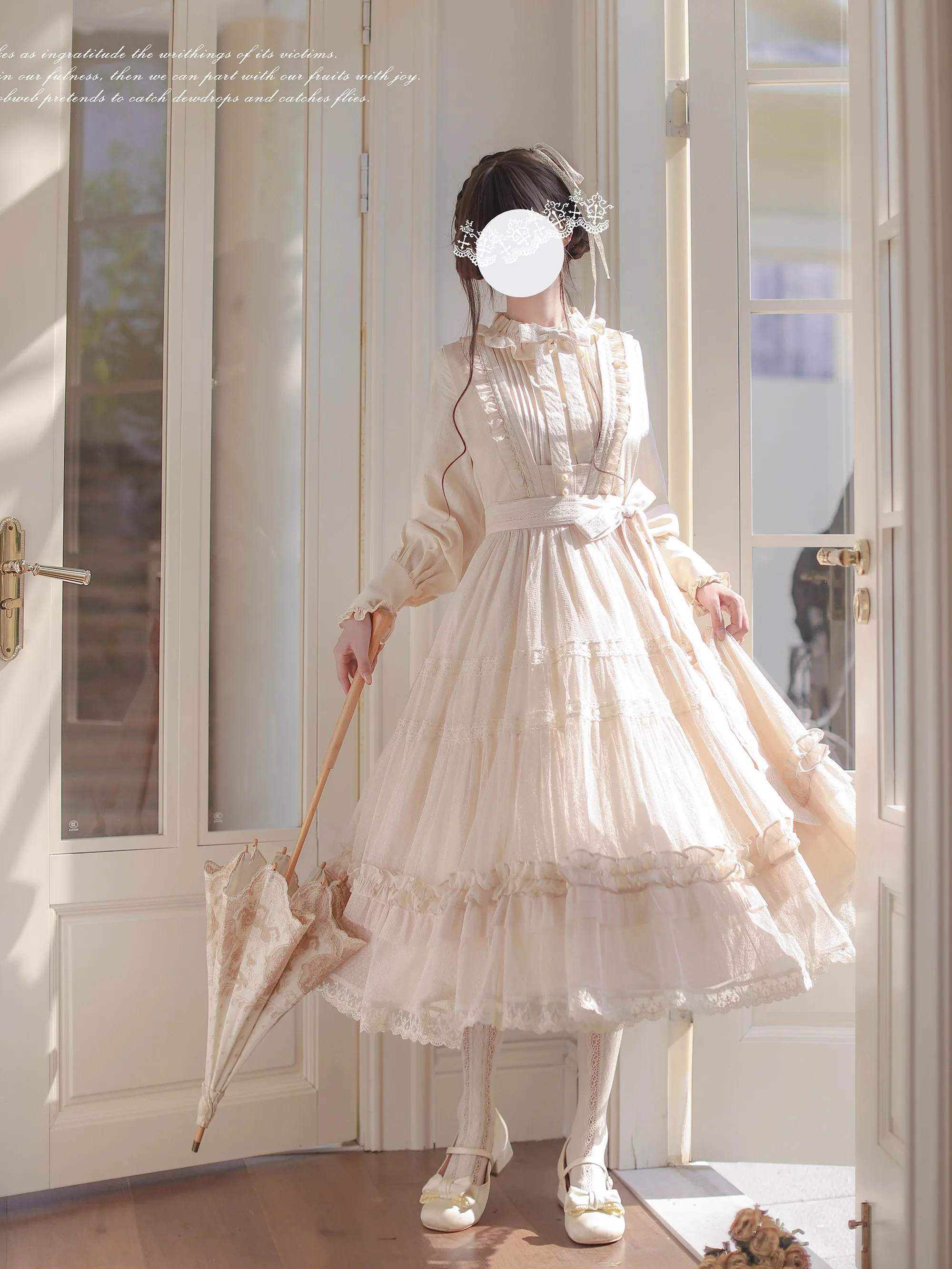 French Elegant Lolita Princess Tea Party Long Dress JSK Spring Autumn Women's High Waist Slim Lace Edge Sleeveless Dress Shirt