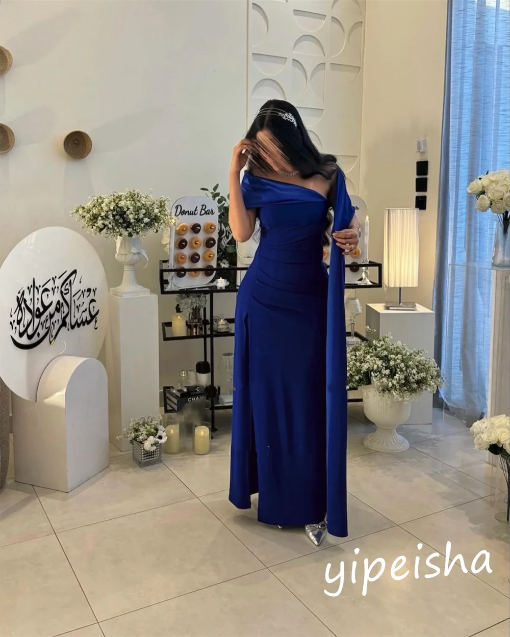 Evening  Ball  Saudi Arabia  Satin Draped Clubbing A-line One-shoulder Bespoke Occasion Gown Long es 