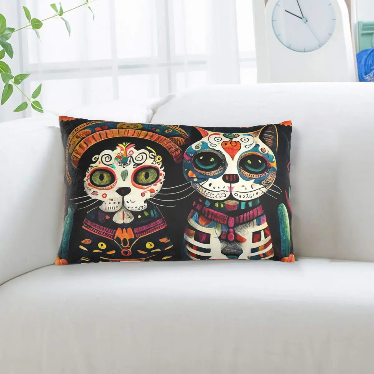 Day Of The Dead Kitten Cat Sugar Skull Dia De Los Muertos Rectangle Pillowcase Cushion Cover Bedroom Bed Home Throw Pillow