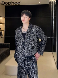 Fashion High-End Sequined Suit Long Sleeve Solid Color Suit Men's Handsome Trousers Youth Popularity Trendy Male Two-Piece Suit