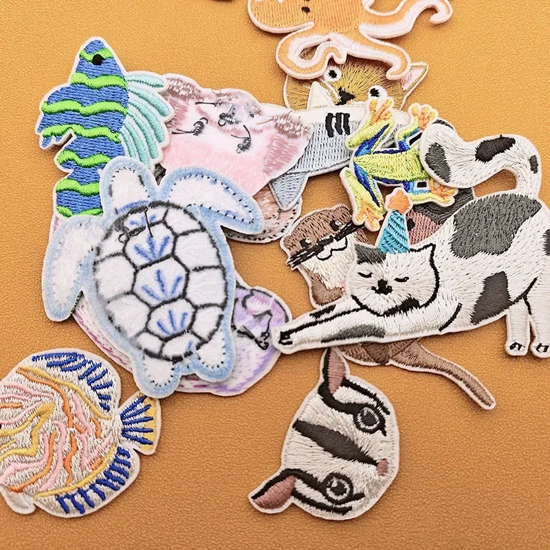 Cartoon Embroidery Patch Shark Turtle Iron on Patches Fusible Stickers for Clothes DIY Ironing Badges Bags Hats Kids Accessories