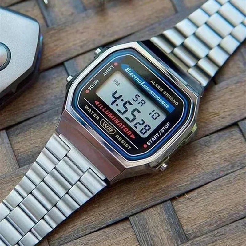 Relojes digitales F91W para hombre y mujer, pulsera electrónica con alarma multifunción, cronómetro LED de acero