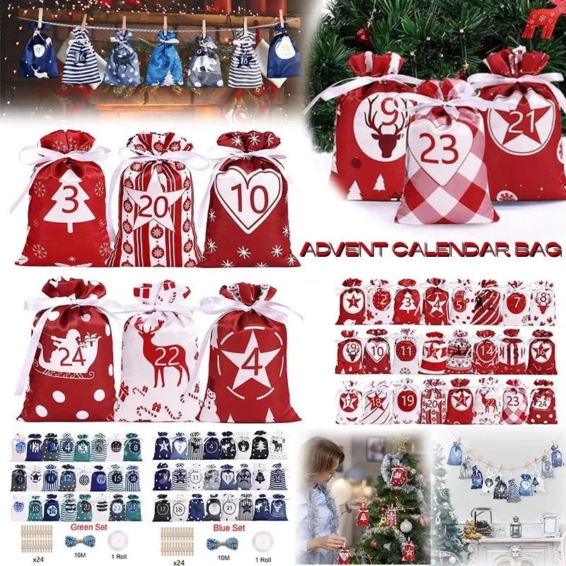 

Christmas Advent Calendar Bags Countdown Calendar Empty Gift Drawstring Bag with Good Decorative Effect Christmas Pattern