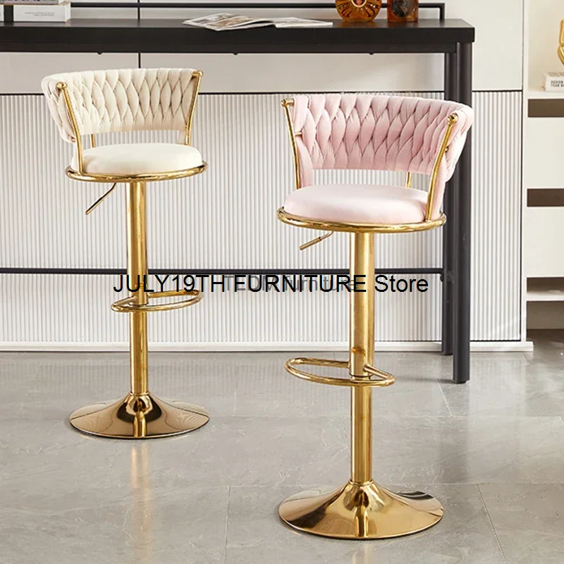 

Rotating Modern Bar Chair High Foot Metalic Nordic Adjustable Backrest Velvet Bar Stool Bar Stools For Kitchen Counter Stool