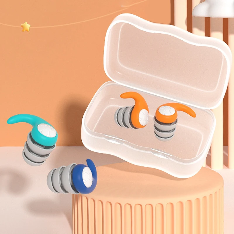 1 Pair Adult Silicone Sleep Ear Plug Waterproof 3 Layers Sleeping Earplugs Soundproof Canceling Noise With Storage Box