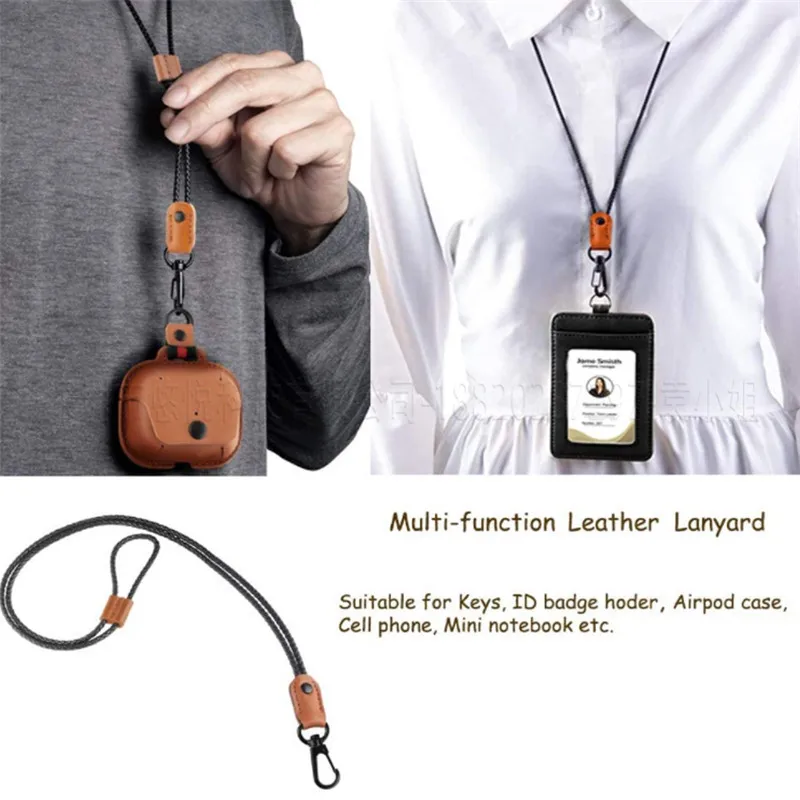 Hand Woven Lanyard for Pass ID Card Holder Black Brown PU Leather Neck Strap Adjustable for Badge Holder Working Permit Lanyards