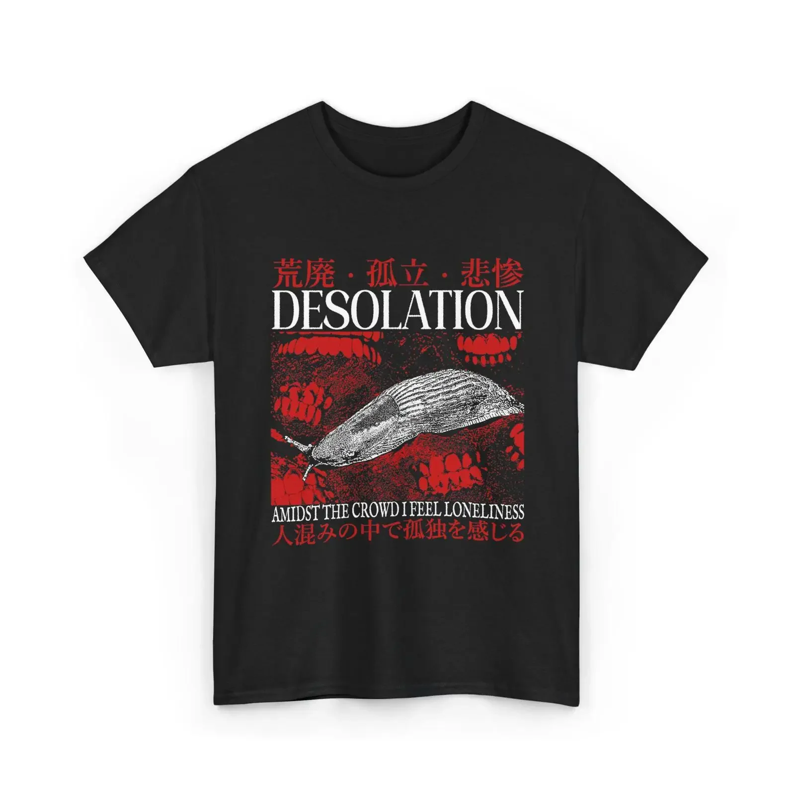 Desolation Lonely Amidst the Crowd Vintage Japanese Slug T Shirt vintage Washed Comfortable graphic Top For Everyday Wear
