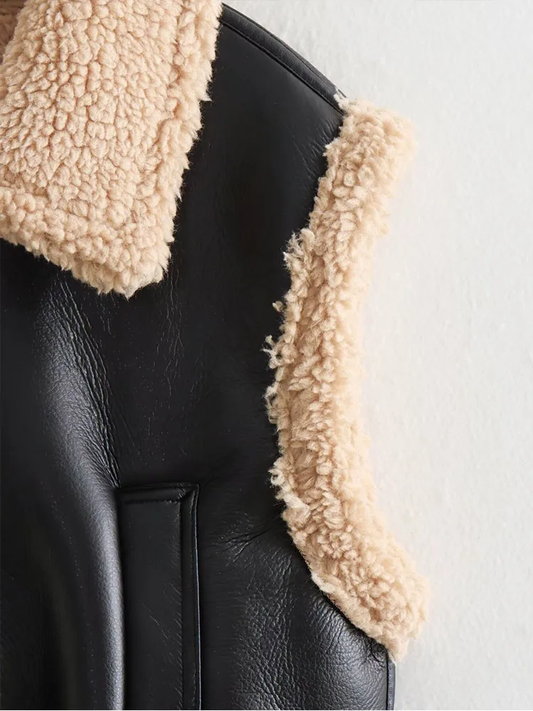 Colete piloto dupla face feminino, estilo europeu e americano, comércio exterior, nova moda, lapela de zíper versátil, 2024