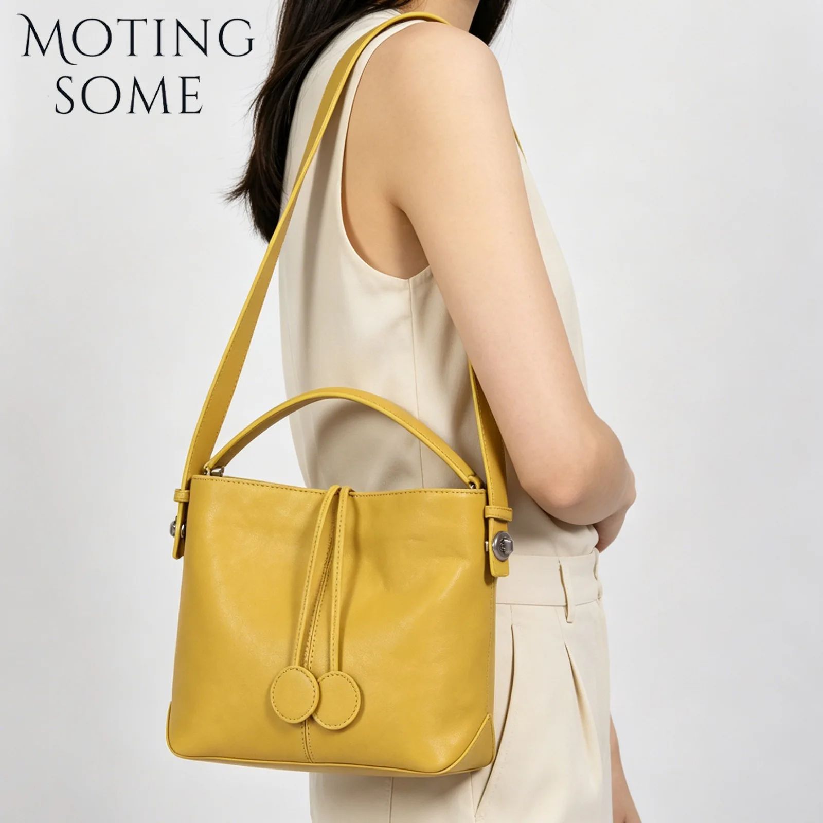 MOTINGSOME Top Quality Vegetable Tanned Leather Woman Bags Retro Luxury Small Bucket Calfskin Handbag Shoulder Messenger Bag