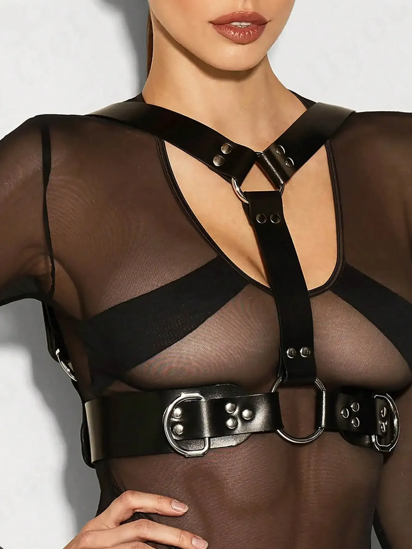 Arnés Sexy para el pecho y el cuerpo para mujer, lencería de cuero Bdsm, Bondage, ropa gótica fetiche, atuendo de Festival Rave