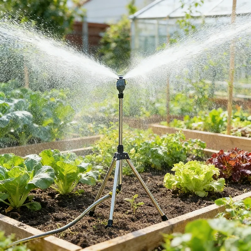 360° Lawn Sprinkler with Tripod Base, Automatic Rotating Watering Tool for Garden & Landscape Irrigation