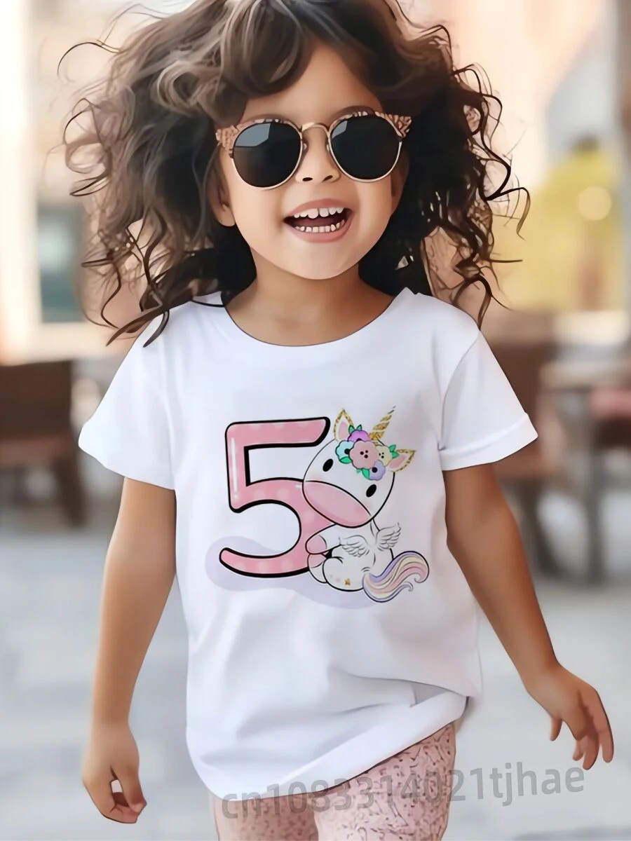 Unicorn Birthday Shirt 1-9 Birthday T-Shirt Wild Tee Girls Party T Shirt Unicorn Theme Clothes Kids Gifts Fashion Tops Tshirt