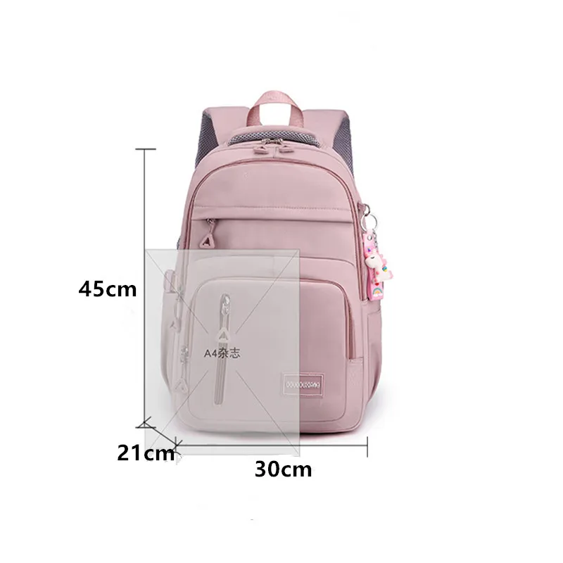 Sac à Dos d\'École en Nylon avec Pendentif pour Fille Cartable de Voyage, Multi-Poches, Imperméable, Décontracté, Style Simple, pour Adolescent