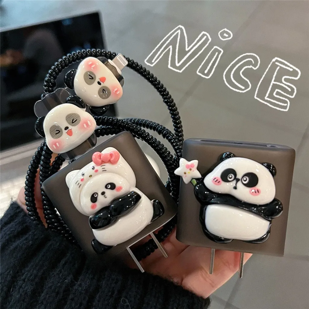 

Cute Cartoon Panda Data Cable Case for iPhone 18w 20w Anti Break Protective Cover For iPhone 16 15 14 20W Charger Soft Shell