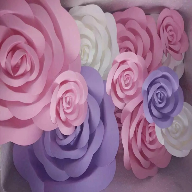 Artificial Flowers Large paper flowers decoration paper flowers finished product pink roll up hem rose