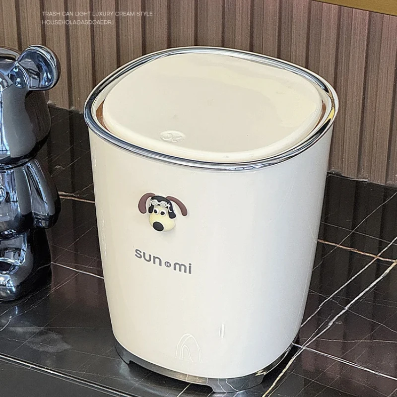 New Household Trash Bin With Lid Toilet Paper Container For Bathroom Kitchen Living Room Large Capacity Versatile Home Garbage