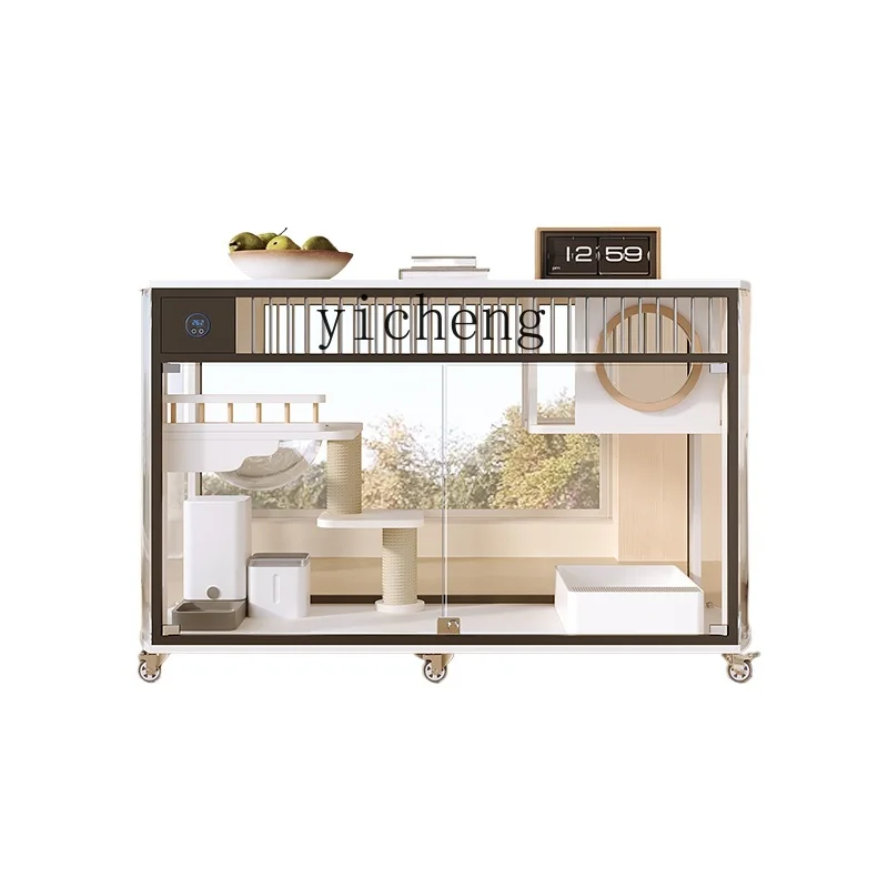 Tqh  Villa Horizontal Glass Cat Cabinet Cat Cage Home Indoor Cat House Large Free Space